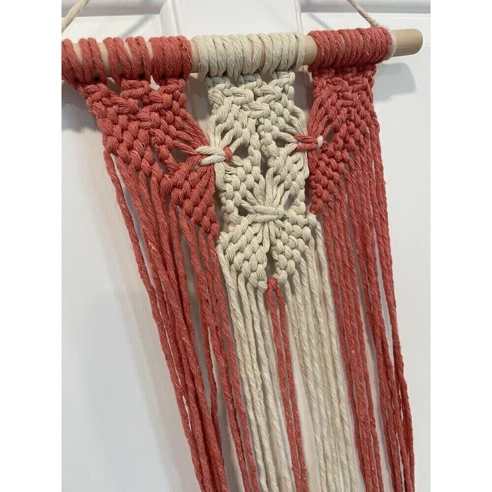 Macrame Wall Hanging Boho Pink Tassel Wall Art Tapestry for Bedroom Living Room